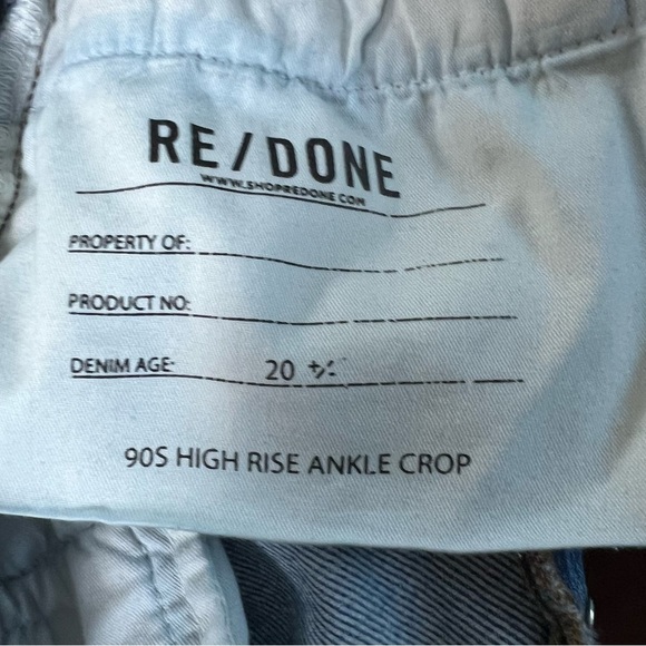 RE/DONE Revolve Denim 90s High Rise Ankle Crop Jeans True Blue Redone Size 24 - Picture 11 of 14